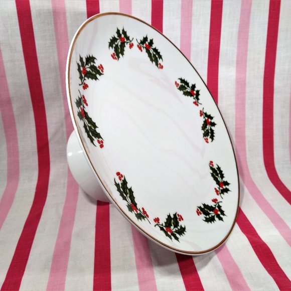 Beautiful Mid Century Holly Berry Ceramic Cake Plate Stand Holiday Server Japan - Picture 4 of 12